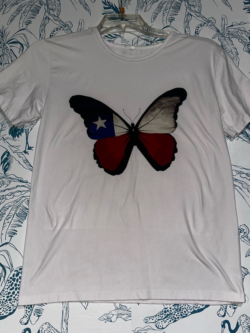 White Butterfly Flag Graphic Tee - Red, Blue, White